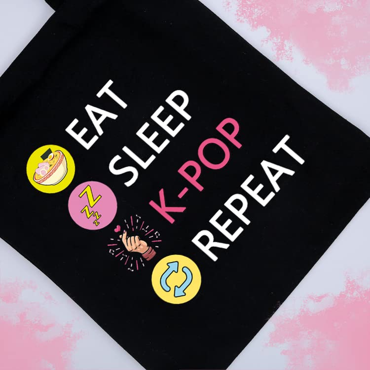 CMNIM K-POP Makeup Bag Eat Sleep K-POP Repeat Travel Pouch K-pop Merchandise Gift for Women Girl (Eat Sleep K-POP Repeat Black TB)