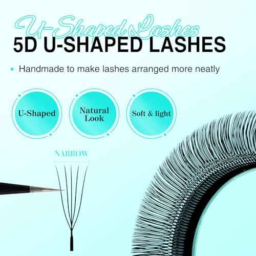 VAVALASH U 5D Lash Extensions D Curl 0.07mm 8-15mm Mix Tray 5D UU Lash Fans Eyelash Extension U Shaped Natural Wispy Volume Lashes Extension Soft Matte Black Lashes (U-5D-0.07-D-8-15mm)