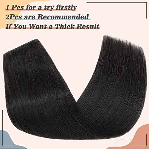S-noilite Clip in Human Hair Extensions - 100% Real Hair, One Piece/5 Clips, 3/4 Full Head, Thicker Soft Straight (18"-90g, #1B Natural Black)
