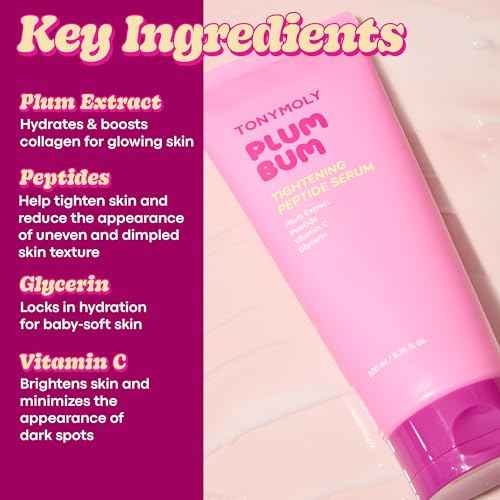 TONYMOLY Plum Bum Tightening Peptide Serum ? Firming & Hydrating Body Serum with Plum Extract, Vitamin C & Glycerin, 6.76 fl oz