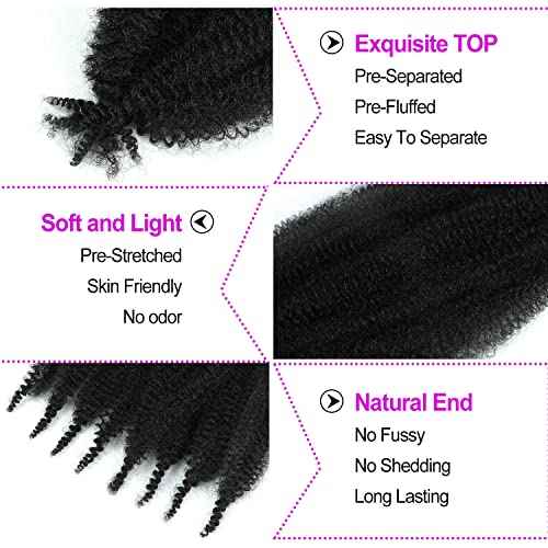 Afro Twist Hair 16Inch 3Packs Springy Afor Twist Hair Black Color Pre Fluffed Spring Twist Hair Marley Twist Braiding Hair for Black Women (16 Inch (Pack of 3), 1B#) ¡¦