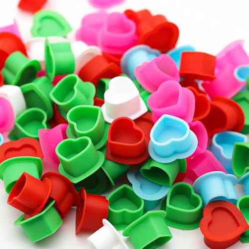 Tattoo Ink Caps Silicone Tattoo Cups 5 Colors Mixed Pack 200 Pcs with Base for Tattoo, Ink Caps for Tattooing Microblading Tattoo Supplies