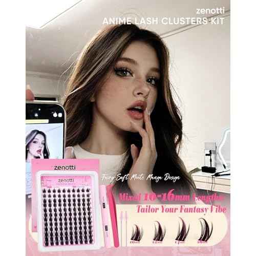 Manga Lash Clusters Kit Anime Lashes Cluster Kit Natural Wispy Eyelash Clusters Kit Spiky Fairy Individual Lashes Cluster with Spikes Invisible Clear Band DIY at Home 10-16MM by zenotti