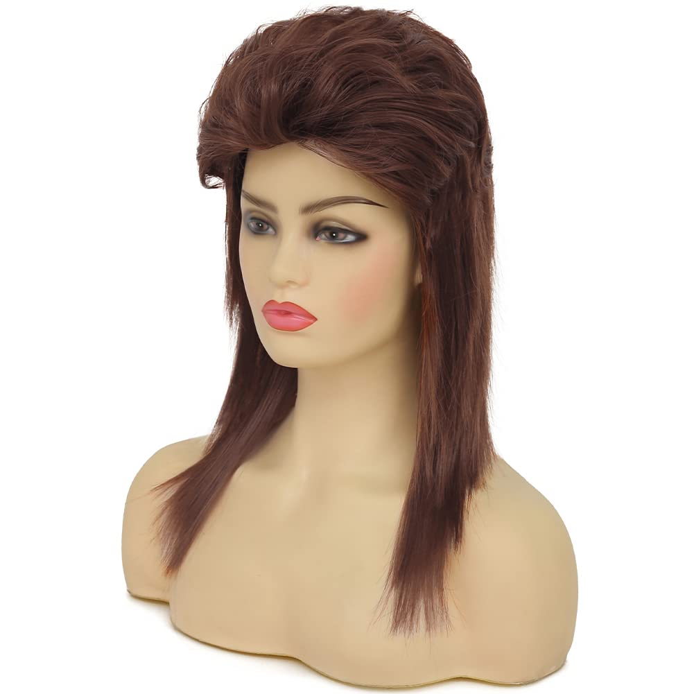 Swiking Mullet Wigs for Women Wine Red Curly Synthetic Heat Resistant Shoulder Length Hair 80s Rocker Cosplay Synthetic Wigs (Wine Red)