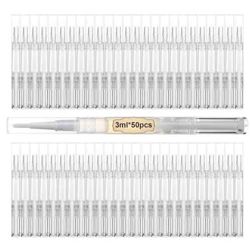 50 Pack Empty Cuticle Oil Pens Bulk-3ml Travel Size Nail Oil Pen, Disposable Twist Pens with Brush-No Leak, DIY Nail Care Kits for Nail Salon