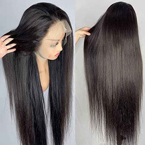 Metamuclia Hair Lace Front Wigs Human Hair Pre Plucked 13x4 HD Transparent Straight Lace Front Wig Human Hair Wigs with Baby Hair Bleached Knots 180% Density Frontal Wigs for Women Glueless 18 Inch