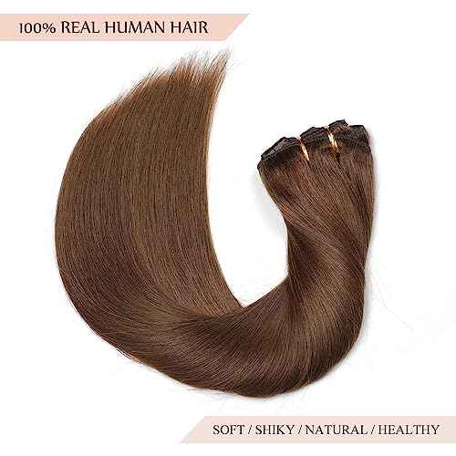 Sisily Clip in Hair Extensions Real Human Hair, 22 inch 170g, Chocolate Brown, 100% Brazilian Remy Human Hair Clip in Extensions Soft Straight 7pcs Per Set with 16 Clips Double Weft
