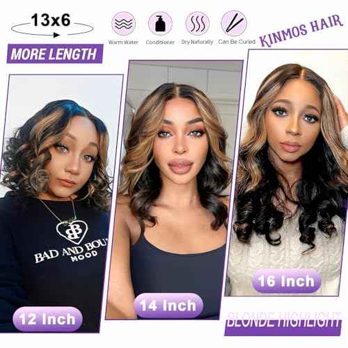 Highlight Bob Wig Human Hair Ombre FB/30 13x6 Lace Frontal Wigs Human Hair 200 Density HD Lace Front Wigs Pre Plucked Hairline Color Short Bob Wigs for Women Glueless Body Wave Human Hair Wig 16 Inch