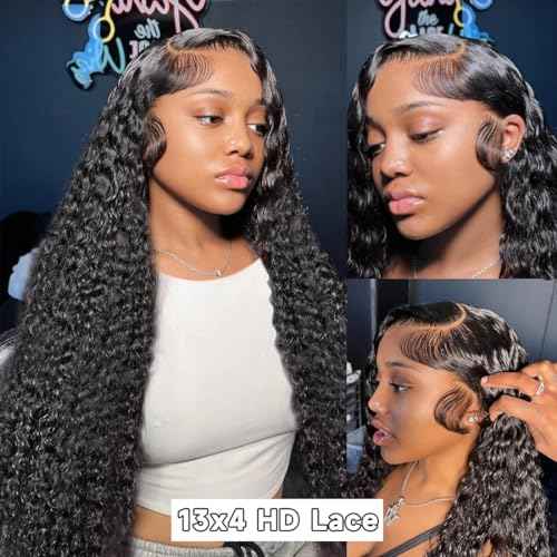 WINOW Deep Wave Lace Front Wigs Human Hair Pre Plucked 180% Density HD Transparent 13x4 Lace Frontal Wigs For Women Human Hair Lace Front Wigs Deep Curly Lace Front Wig (32 INCH)