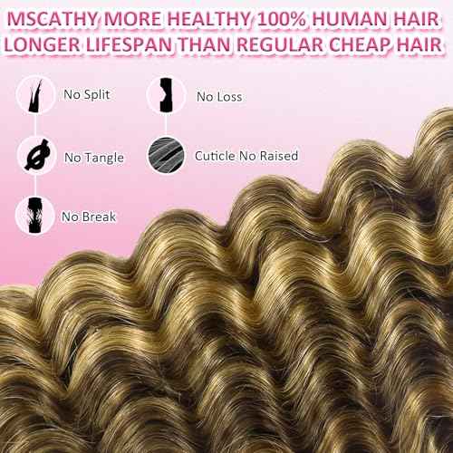 4/27# Human Braiding Hair for Boho Braids 100g Color 4/27# Bulk Deep Wave Human Hair for Braiding Ombre Blonde Brown Highlight 100% Brazilian Human Hair 20inch for Boho Braids 12A