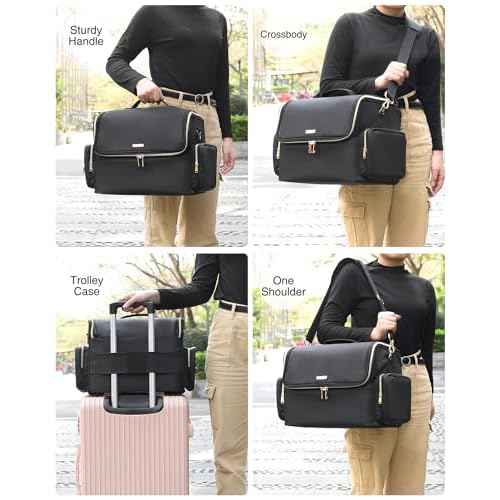 Extra Large Makeup Bag Makeup Artist Bag Professional Cosmetic Bag Travel Organizer Train Case with 4 Small Packet and Adjustable Dividers(Black, Extra Large)