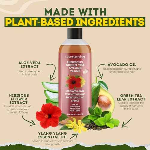 Locsanity Hibiscus Green Tea Hair Growth Spray for Dreadlocks and Loose Hairstyles Hair Care Treatment ? Jumbo Size Loc Moisturizer for Thicker, Fuller, Longer Hair (32oz)