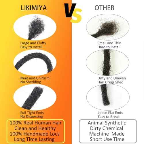 0.4 cm Loc Extensions Human Hair 100 Strands Dreadlock Extensions Human Hair Loc Extensions Dreads Extensions for Men Women Kids 6 Inch Real Human Hair Locs 1B Natural Black Handmade Permanent Locs