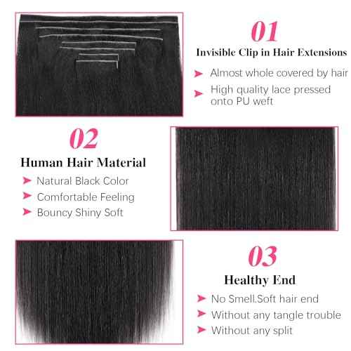 Injected Clip in Extension Human Hair Straight Clip Ins for Women Brazilian Injected Clip ins Human Hair Natural Color 8 Pcs with 18 Clips 120g/Set (16 inch)