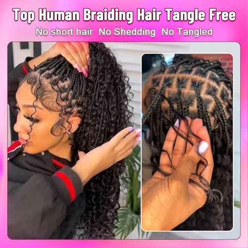 Human Braiding Hair for Boho Braids Curly Deep Wave Bulk Human Hair for Braiding 100% Human Hair for Braiding Hair Wet and Wavy Boho Knotless Braids Hair No Weft 2 Bundles/Pack 20 Inch