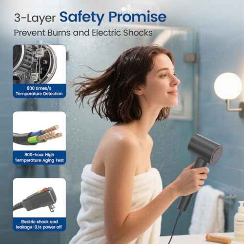 Hair Dryer with Diffuser,1-4min Fast Dry by 1400w, 3 Heat/Cool Wind Level,0.86lb Lightweight, 49db Low Noise, 2 Billion Plasma, Industry-Leading High-Speed Brushless Motor Blow Dryer for Home Travel