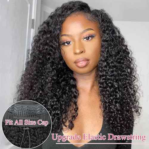 V SHOW Hair V Part Wig Human Hair Kinky Curly Upgrade U Part With Adjustable Drawstring 180% Density V Shape Clip In Half Wig For Women Natural Color 18 Inch