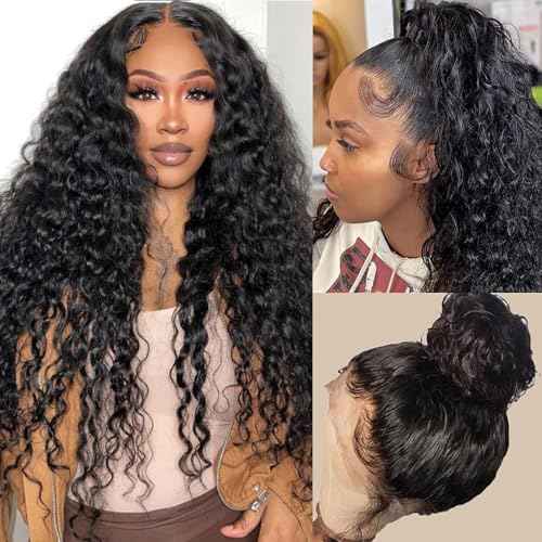 Deep Wave 360 Lace Front Wigs - Human Hair, Pre-Plucked with Baby Hair, Brazilian Virgin, 24 Inch