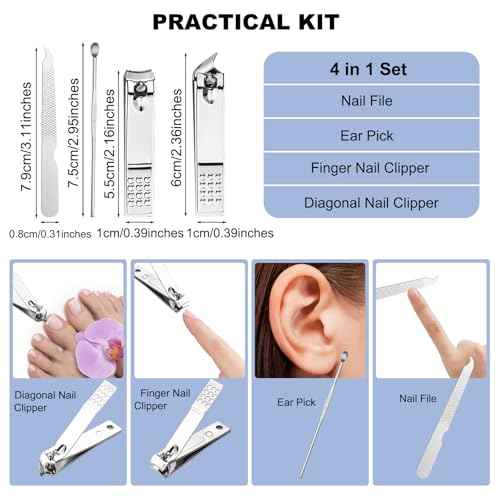 30 Sets Finger Nail Clipper Set Bulk,4 in 1 Adult Stainless Steel Travel Manicure Kit with Case Individually Wrapped Nail Clippers Bulk for Homeless,Hotel,Charity(2 Colors)