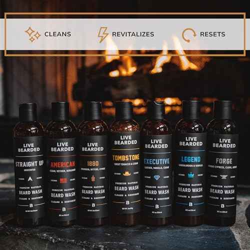 Live Bearded Beard Wash, 8 fl oz - Water-Based Face Cleanser with All-Natural Ingredients for a Gentle, Deep Clean - Made in the USA | Tombstone Scent - Sweet Tobacco, Cedar