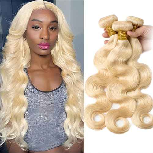 613 Bundles Human Hair Body Wave 16 18 20 Inch Blonde Human Hair 3 Bundles 12A Grade 100% Unprocessed Brazilian Virgin Hair 613 Body Wave Bundle 300G Machine Double Weft