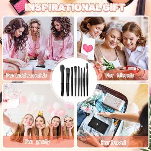 Tioncy 12 Sets Travel Makeup Brush Set Bulk Brushes Bag Bridesmaid Gift Synthetic Fibre Face Make up Brushes Angled Blush Brush for Wedding Bridal Shower Favors Bachelorette Party Gift(Black)