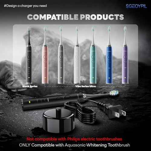 Electric Toothbrush Charger Base Compatible with AquaSonic Black/Vibe Series Tooth Brushes Replacement Waterproof Battery Charging Stand Power Adapter - Black