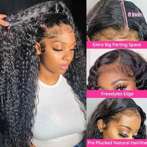 13x6 HD Lace Front Wigs Human Hair Deep Wave Wig for Women 200% Density Transparent Curly Lace Front Wigs 24 Inch Deep Wave Frontal Wigs Pre Plucked Wet and Wave Lace Front Wigs with Baby Hair