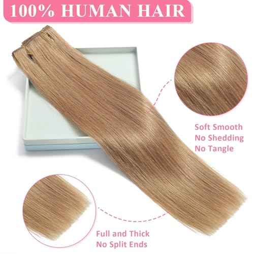 Clip in Hair Extensions Real Human Hair 4.3oz/120g Clip ins 100% Brazilian Remy Human Hair Extension for Women 8pcs Per Set with 18 Clips Double Weft (24 Inch #27 Honey Blonde)