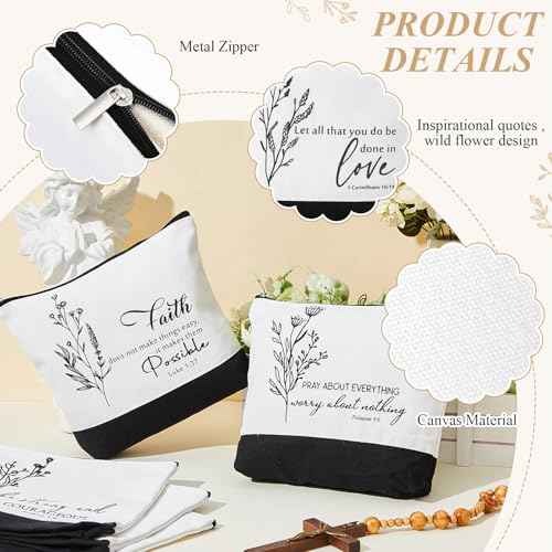 10 Pcs Christian Gifts for Women Bulk Religious Cosmetic Bags Inspirational Bible Verse Pencil Pouch Canvas Makeup Bags for Christmas Goodie Bag Church Favors