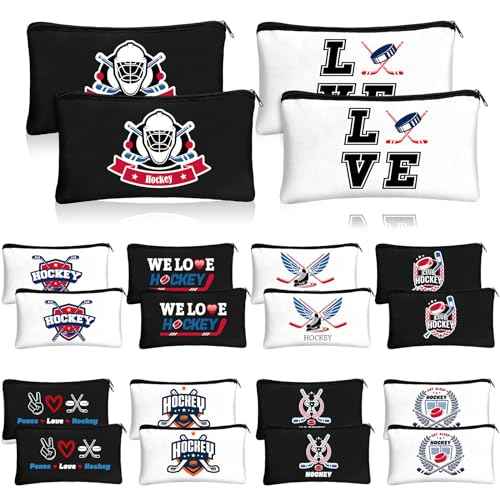 20 Pcs Hockey Gifts Inspirational Makeup Bag for Women Hockey Lovers Players Ice Gifts Bags Cosmetic Travel Pouch for Women Mom Athletics Birthday