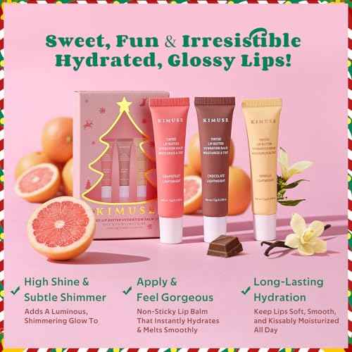 KIMUSE 3 Pack Tinted Lip Butter Hydration Balm, Hydrating Lip Treatment with Hyaluronic Acid & Vitamin E, Tinted Lip Balm for Instant Moisture, Shine & Hydration, Supple Lips, Vegan & Cruelty-Free