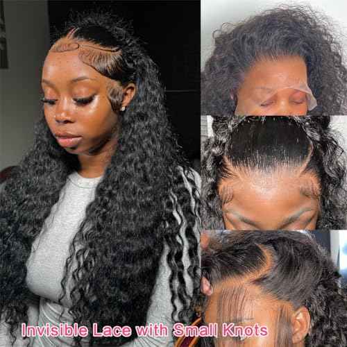18 Inch Deep Wave 13x6 Lace Front Wigs Human Hair Pre Plucked With Baby Hair 200 Density Deep Curly Lace Frontal Wigs Human Hair Transparent HD Lace Wigs Natural Black