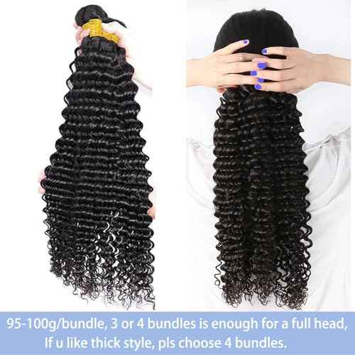 Deep Wave Bundles Human Hair 16 18 20 22 Inch Human Hair Bundles For Women 100% Unprocessed Deep Culy 12A Quick Weave 4 Bundles Deals Natural Color 400G (Deep Wave Bundles, 16182022 Inch)