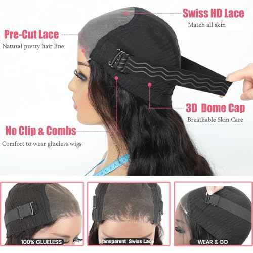 5x5 HD Lace Closure Wigs Human Hair 180% Density Glueless Wigs Human Hair Pre Plucked Pre Cut 24 Inch 5x5 Body Wave Lace Front Wigs Human Hair Wear and Go Glueless Wig
