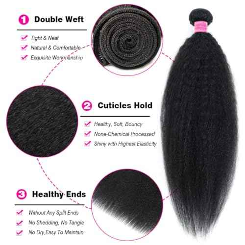 Borchan Kinky Straight Bundles Human Hair 4 Bundles 14 16 18 20 Inches 100% Unprocessed Brazilian Yaki Straight Hair Bundles Virgin Remy Kinky Curly Bundles for Black Women