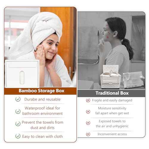 Disposable Face Towel Holder Bamboo Storage Box, Facial Towels Container Box with Drawer, Clean Towel XL Organizer for Bathroom(Excluding Facial Towels)