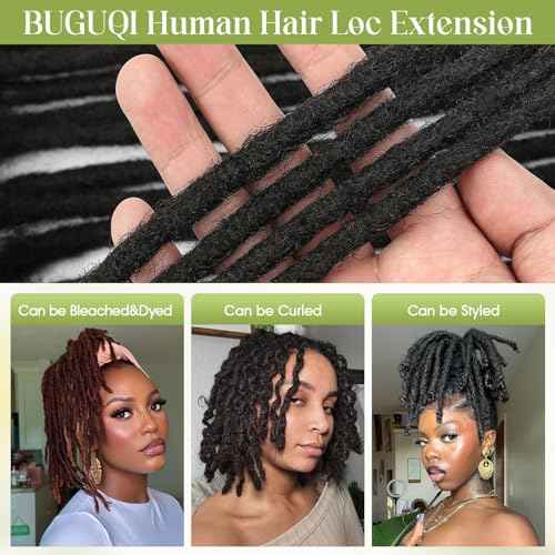 6Inch-18Inch Dreadlock Extensions Loc Extensions Human Hair for Men/Women 100% Real Human Hair (0.6CM Width-1B, 14 Inch-30 Strands)