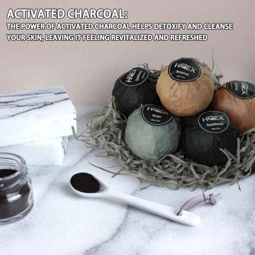 Charcoal Bath Bombs Gift Set ? 6 Piece Natural Spa Fizzies with Essential Oils ? Handmade Organic Moisturizing Vegan Bath Bombs for Relaxation, Detox, Stress Relief ? Gifts for Men & Women