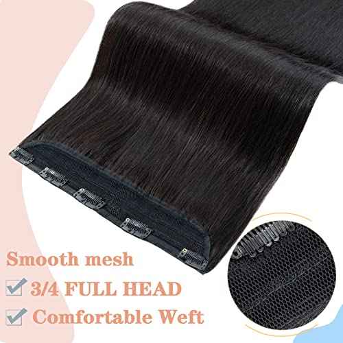 S-noilite Clip in Human Hair Extensions - 100% Real Hair, One Piece/5 Clips, 3/4 Full Head, Thicker Soft Straight (18"-90g, #1B Natural Black)