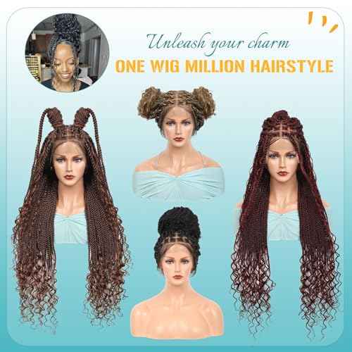 Kalyss HD Full Lace Boho Braided Wigs for Women 360 Lace Front Twist Braided Wigs with Baby Hair Light Brown Premium Synthetic Knotless Braid Wig 36"