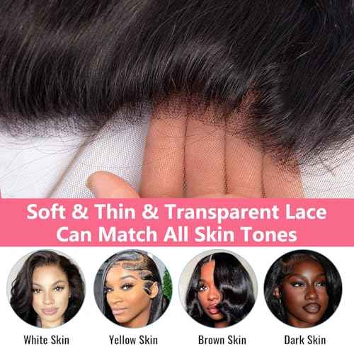 13x4 Lace Frontal Closure Body Wave Human Hair Ear to Ear HD Lace Frontal Closure Free Part Brazilian Body Wave Hair Extensions 150% Density Human Hair Pre Plucked with Baby Hair 18Inch