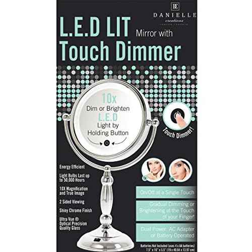 Danielle Creations 8.5-Inch LED Standing Lighted Two-Sided Makeup Mirror With Touch Activation & Dimmer, 10X Magnification