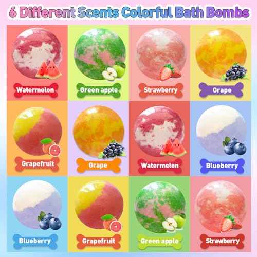 Bath Bombs for Kids with Surprise Inside, 12pcs Kids Bath Bombs with Mermaid Toys Gift Set for Girls, Shea & Coco Butter Dry Skin Moisturize, Handmade Fizzy Bubble Spa Bath Ball for Birthday Christmas