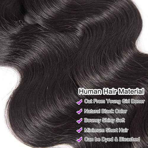 MsSunlight Human Hair Bundles 20 22 24 26 Inch 12A Body Wave Bundles Human Hair 100% Unprocessed Brazilian Virgin Hair 4 Bundles Human Hair Body Wave Human Hair Extensions Natural Black