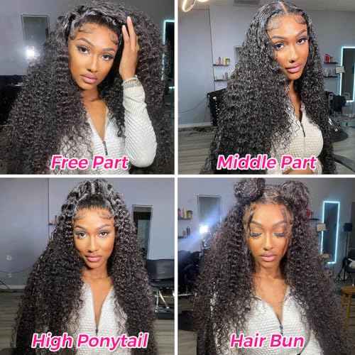 Pizazz Deep Wave Lace Front Wigs Human Hair Pre Plucked180 Density 13x4 HD Lace Frontal Human Hair Wigs with Baby Hair (16 Inch, Black color)