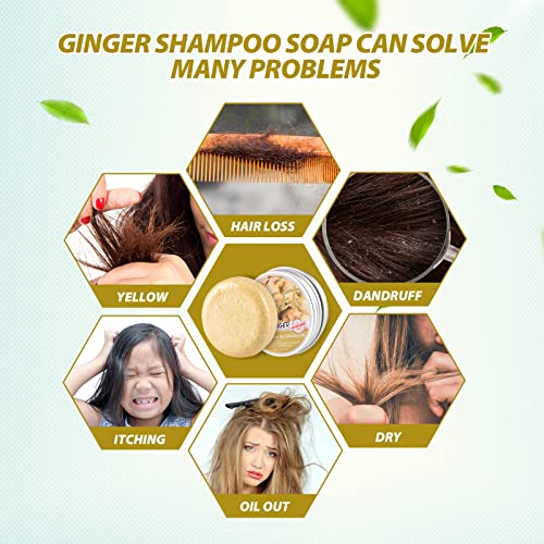 Natural Organic Ginger Hair Regrowth Shampoo Bar Soap for Anti Hair Loss, Dandruff, Itching - Promotes Hair Growth, All Hair Types (3 Pcs)