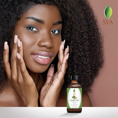 SVA Castor Seed Oil - 4 Fl Oz – 100% Natural Cold Pressed Castor Oil - for Face, Skin Care, Hair Care, Scalp Massage & Body Massage – Carrier Oil with Dropper