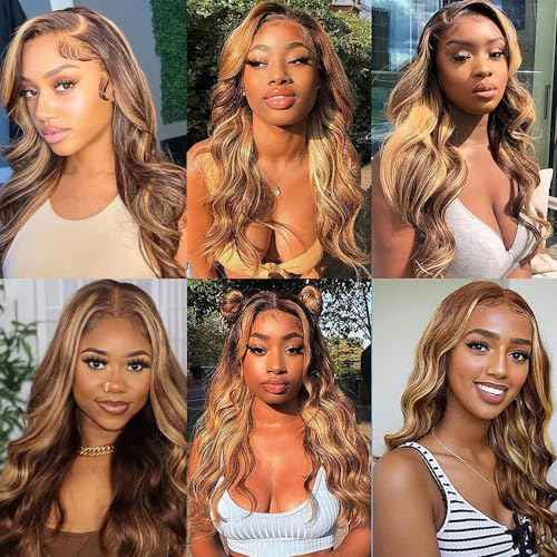 Ombre Lace Front Wig Human Hair 4/27 Colored 13x4 HD Transparent Lace Frontal Wigs Human Hair Glueless Highlight Honey Blonde Body Wave Frontal Wigs for Women Pre Plucked with Baby Hair 28 Inch