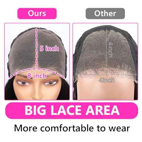 5x8 Bob Wig Human Hair Glueless Wigs Human Hair Pre Plucked Pre Cut Deep Wave HD Lace Closure Wigs Human Hair 210% Density Wear And Go Glueless Wig (16inch)